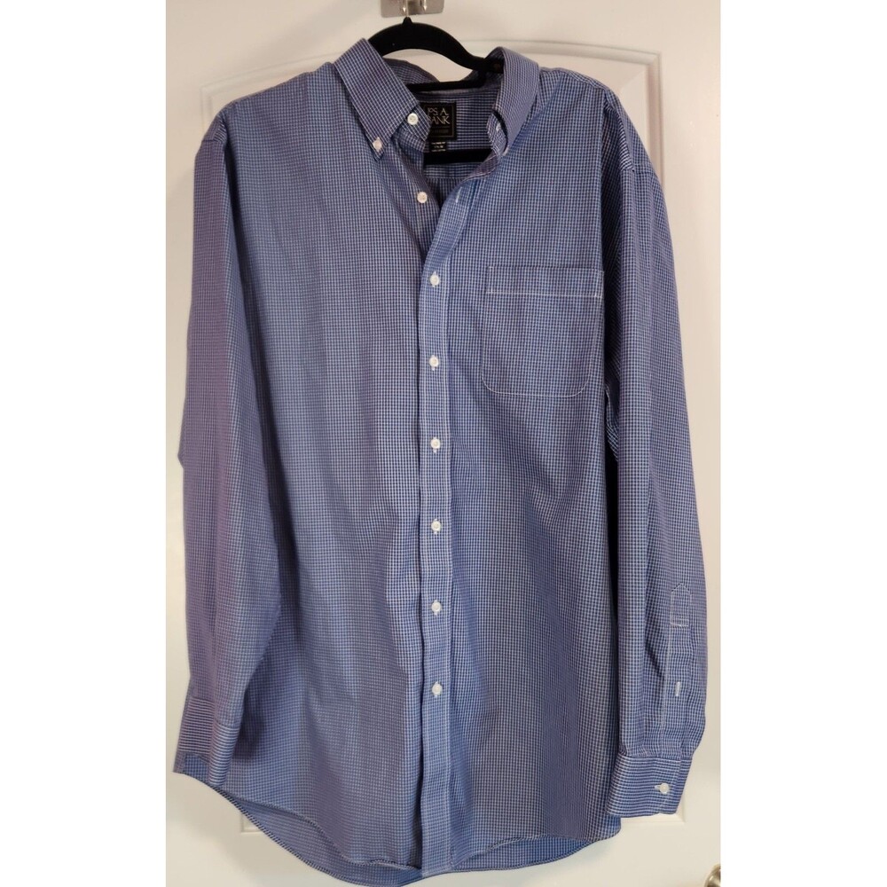 Jos A Bank Dress Shirt Mens 17.5 - 36 Traveler Tailored Fit Button Up Checked
